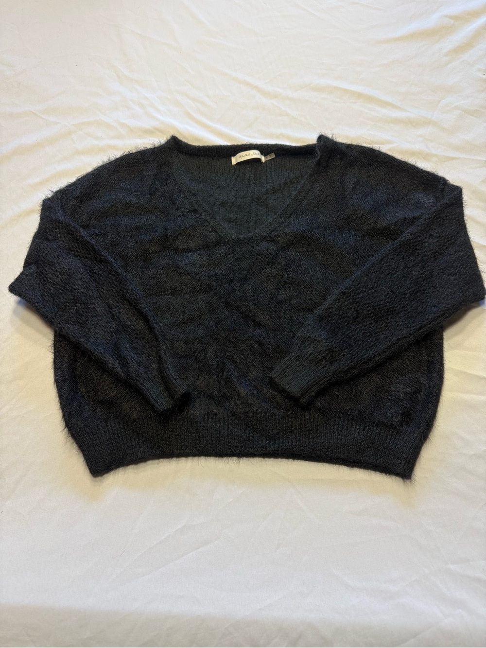 Mustard Seed Black Fuzzy V-Neck Sweater
